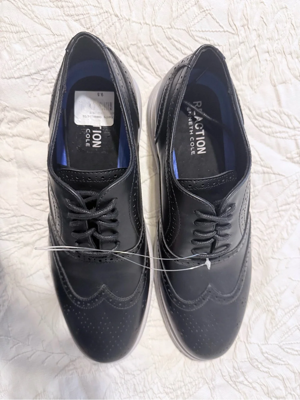 Kenneth Cole Reaction Nio Wing Black Faux Leather Lace Up Oxfords Size 9.5